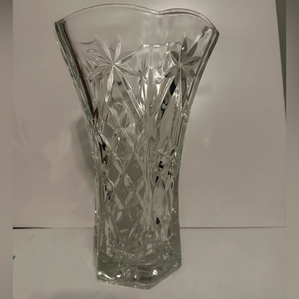 Vintage Cut Glass Vase Scalloped Edge